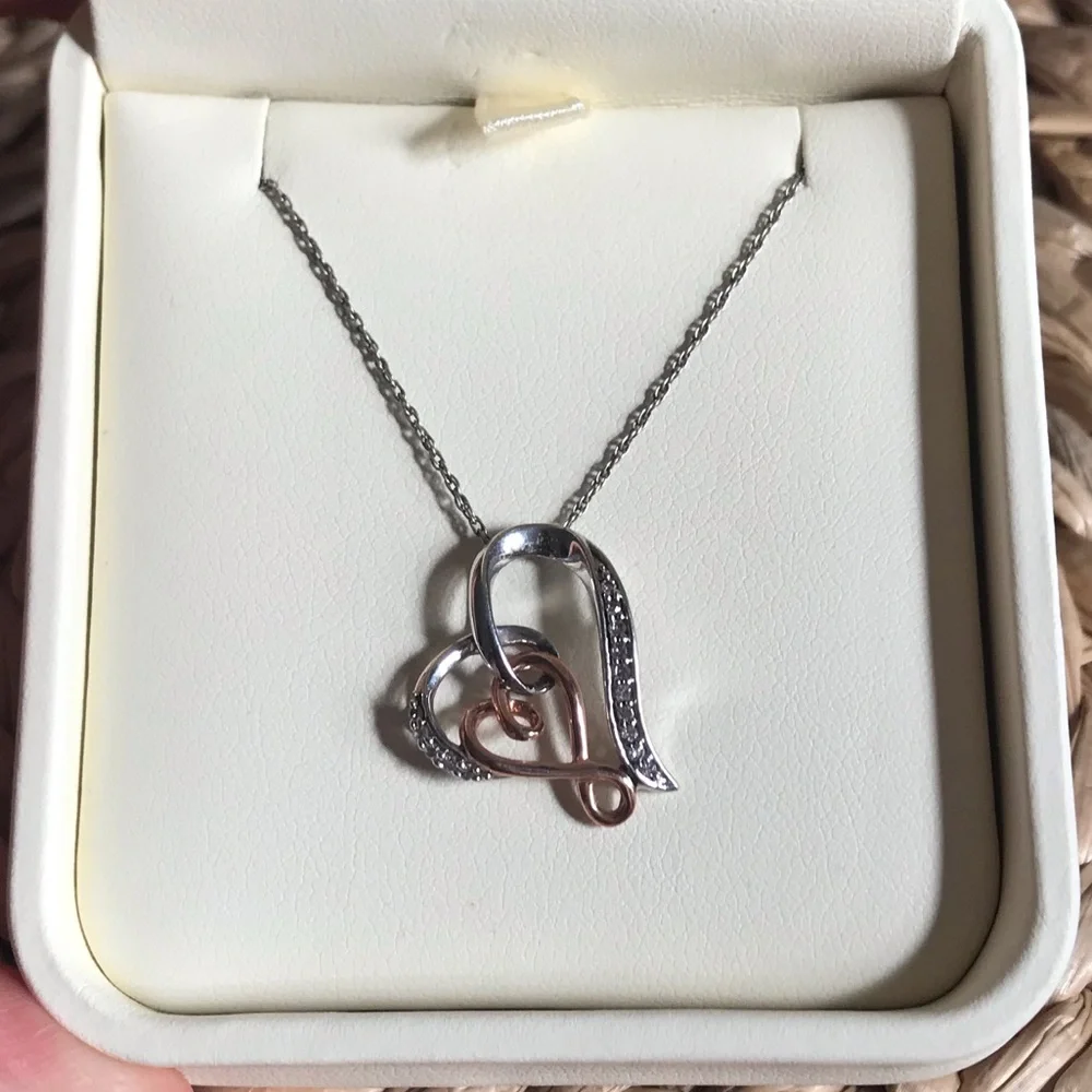 Diamond Double Heart Pendant Necklace